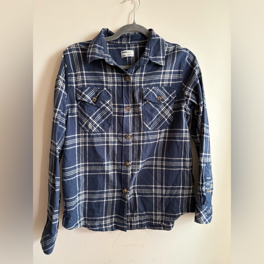 Frank. by Frank And Oak 100 % Organic Cotton Blue Plaid Button-down Shirt Med